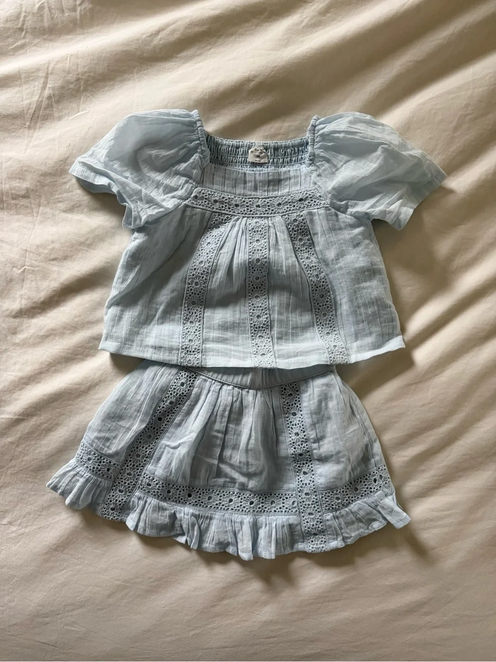 abercrombie kids pleated lace-trim skort set, worn once for photos
